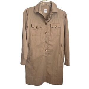 Red Valentino Khaki Utility Shirt Dress Long Sleeve Tan Cotton Safari Office M/L